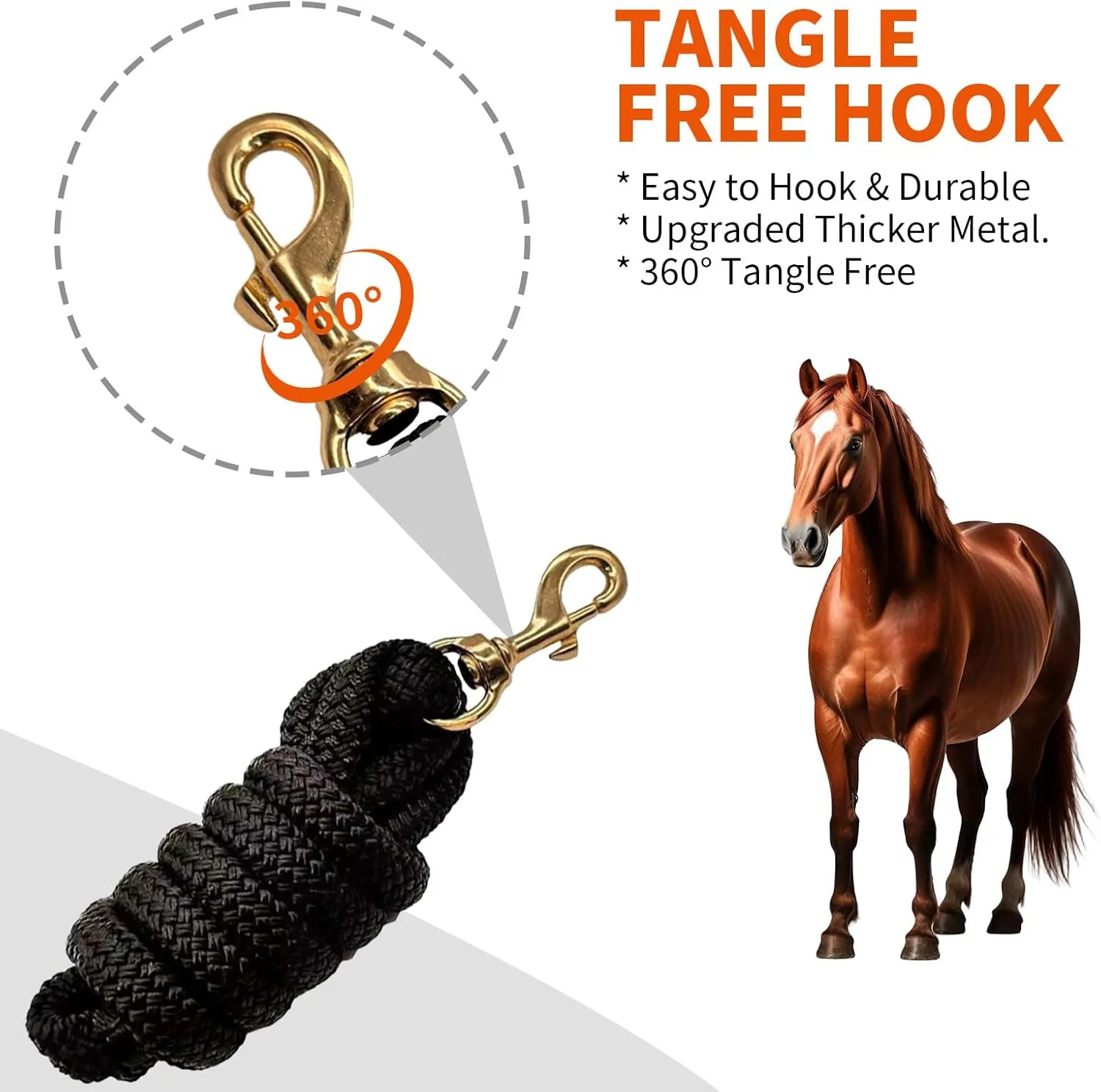 Double Nylon Horse Lead Ropes – 10FT / 15FT Durable Lightweight Lead Ropes for Horses with Snap Hook