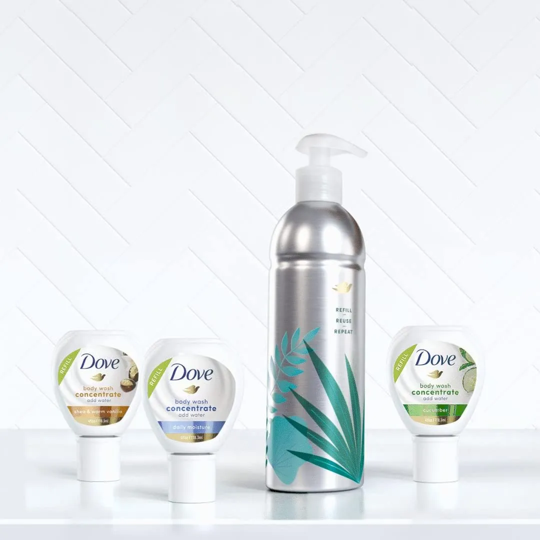Dove Body Wash Concentrate Refill Shea & Warm Vanilla 4 pack for Instantly Soft Skin Refill for use reusable bottle 4 fl oz (makes 16 fl oz)