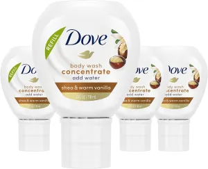 Dove Body Wash Concentrate Refill Shea & Warm Vanilla 4 pack for Instantly Soft Skin Refill for use reusable bottle 4 fl oz (makes 16 fl oz)