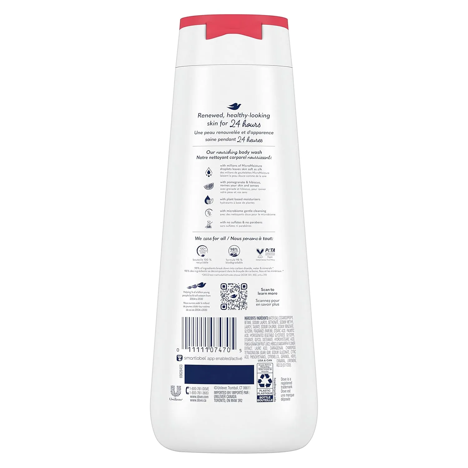 Dove Body Wash Rejuvenating Pomegranate & Hibiscus 4 Count for Renewed, Healthy-Looking Skin Gentle Skin Cleanser with 24hr Renewing MicroMoisture 20 oz