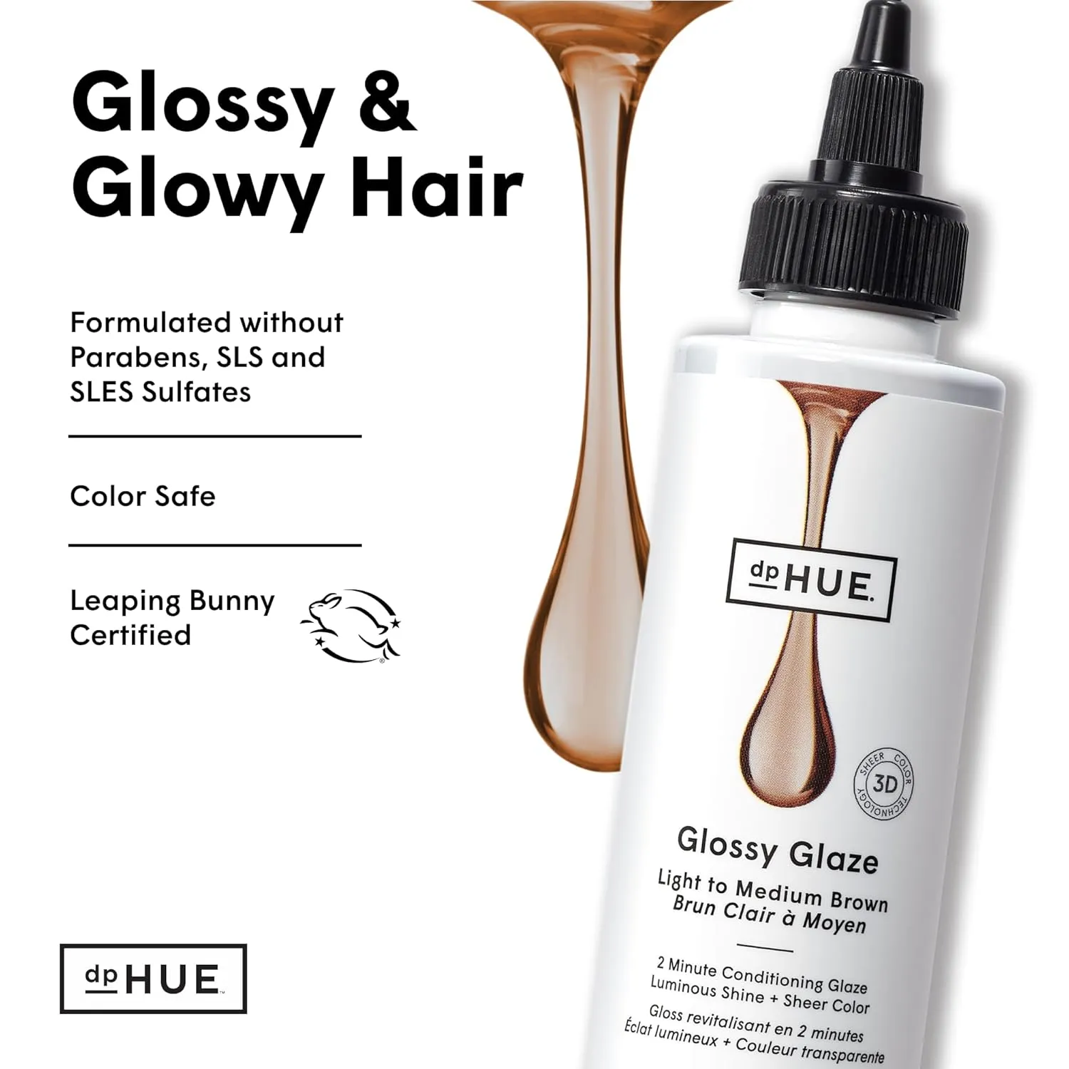 dpHUE Glossy Glaze, Light-Medium Brown - 4 fl oz - In-Shower Conditioning Glaze for Luminous Shine & Sheer Color - Paraben, SLS & SLES Sulfate Free - Leaping Bunny Certified