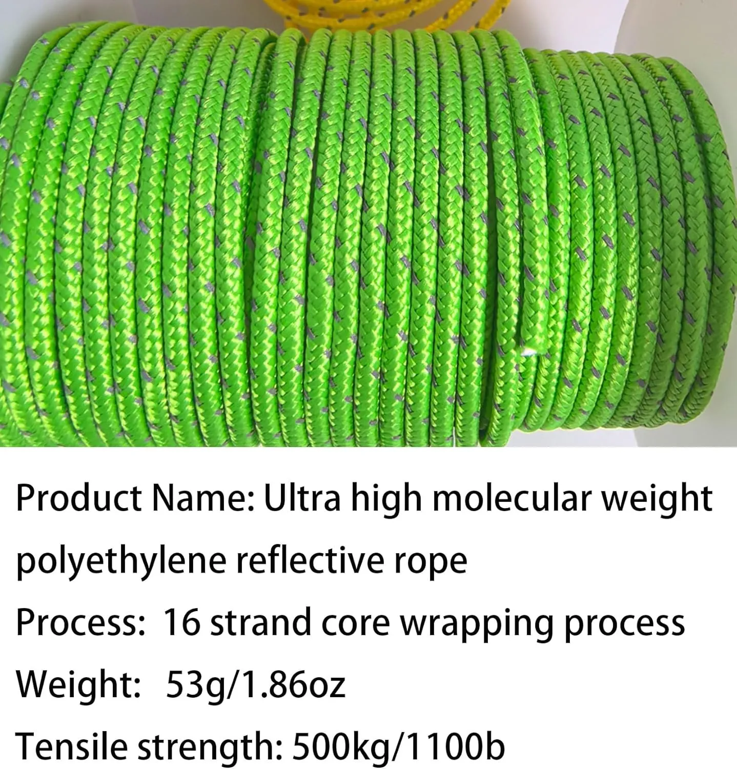 Dyneema Reflective Rope -2mm 400kg Fracture Strain - Suitable for Tents, Kite Surfing, and Other 65 feet (Green, 2mm)