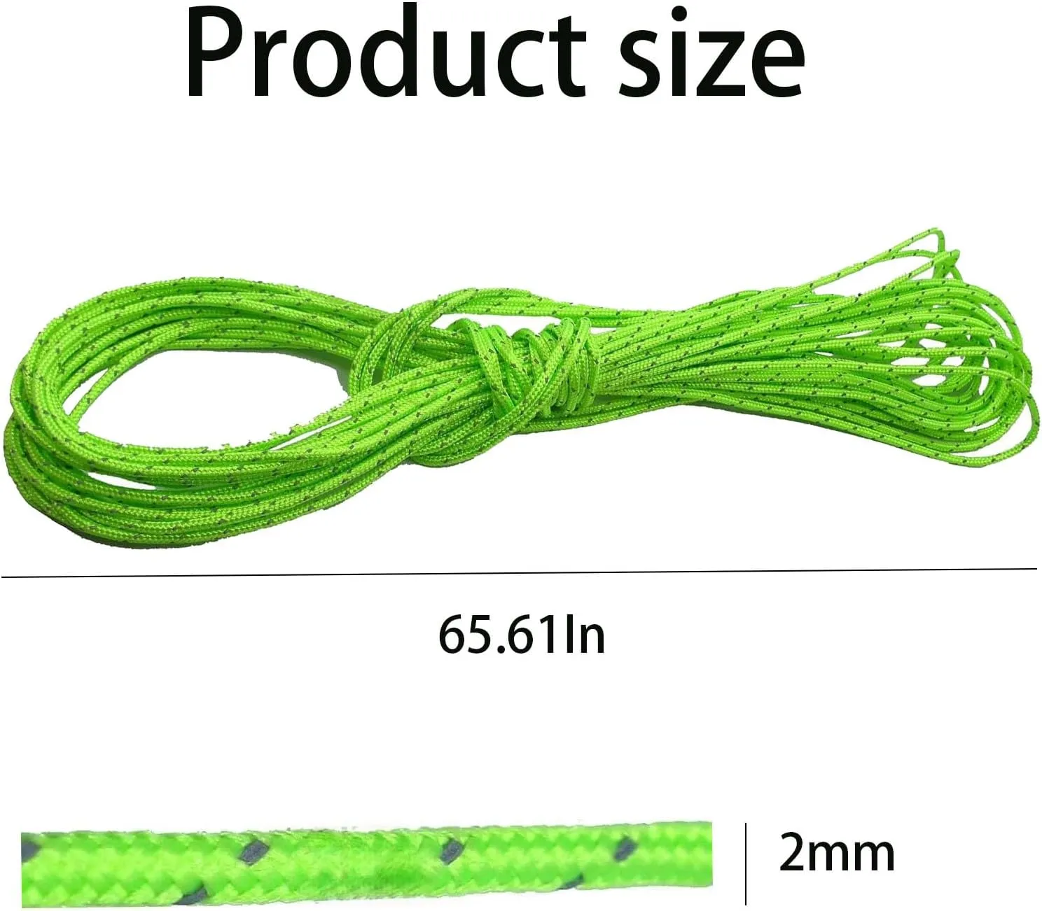 Dyneema Reflective Rope -2mm 400kg Fracture Strain - Suitable for Tents, Kite Surfing, and Other 65 feet (Green, 2mm)