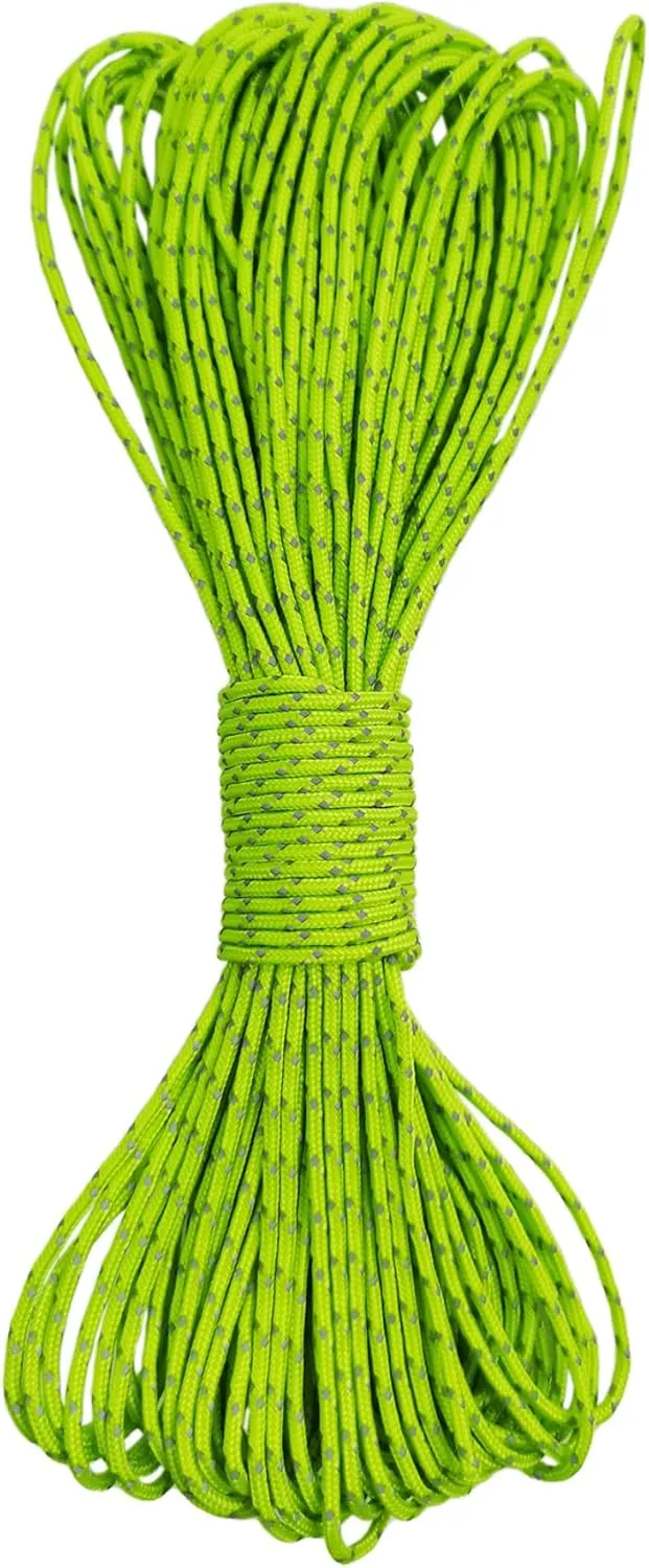 Dyneema Reflective Rope -2mm 400kg Fracture Strain - Suitable for Tents, Kite Surfing, and Other 65 feet (Green, 2mm)