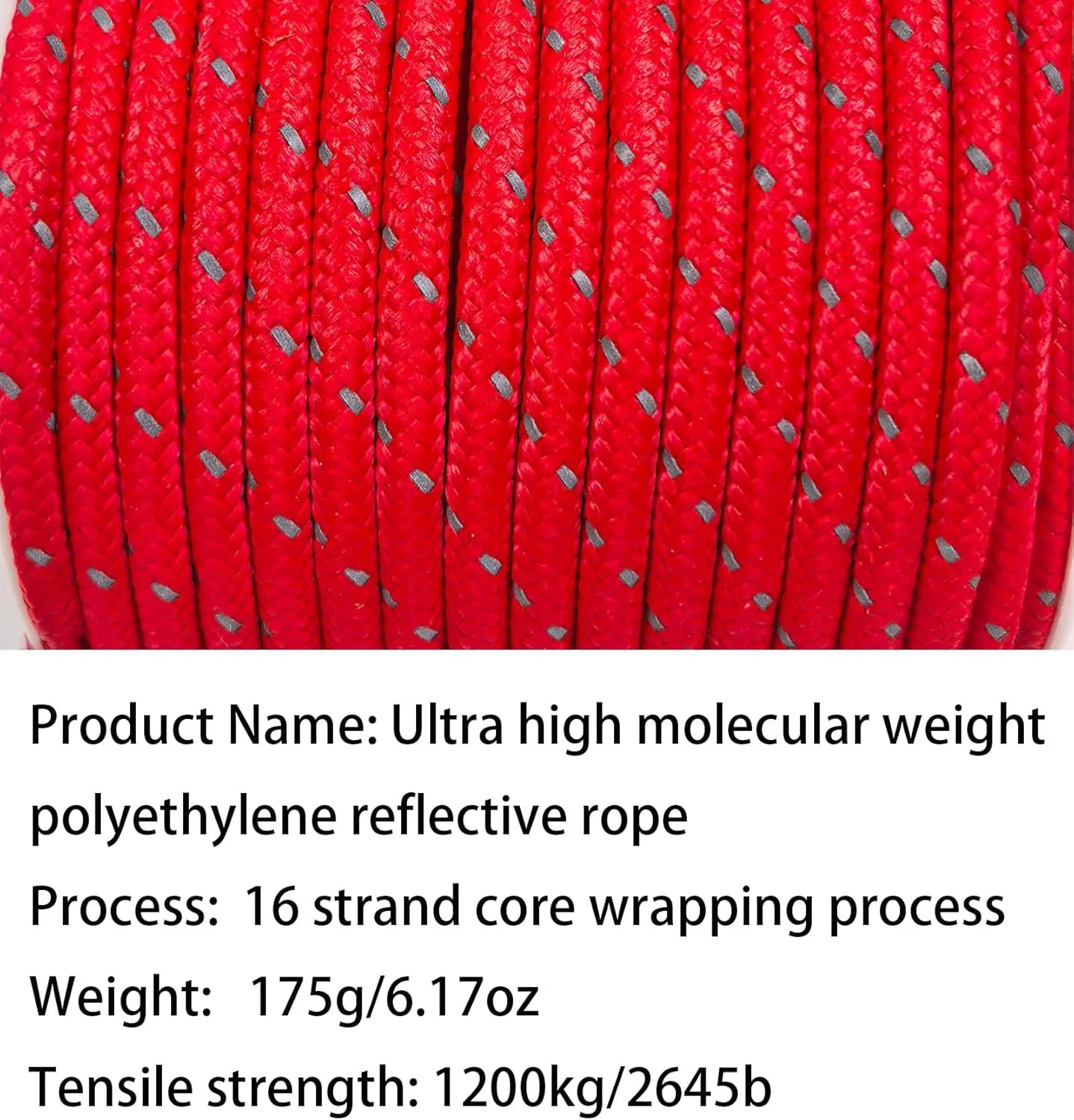 Dyneema Reflective Rope -2mm 400kg Fracture Strain - Suitable for Tents, Kite Surfing, and Other 65 feet (red, 2mm) (red, 4mm)