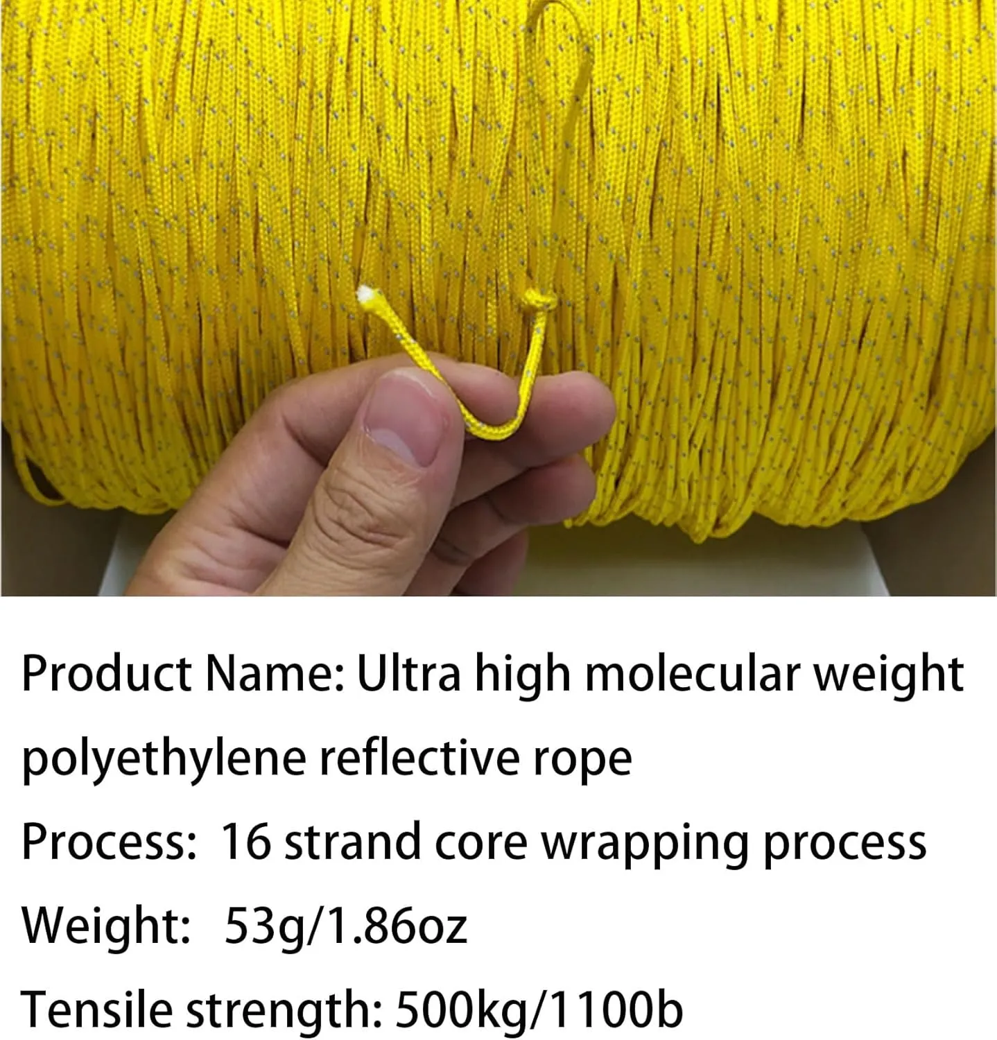 Dyneema Reflective Rope -2mm 400kg Fracture Strain - Suitable for Tents, Kite Surfing, and Other 65 feet (red, 2mm) (Yellow, 2mm)