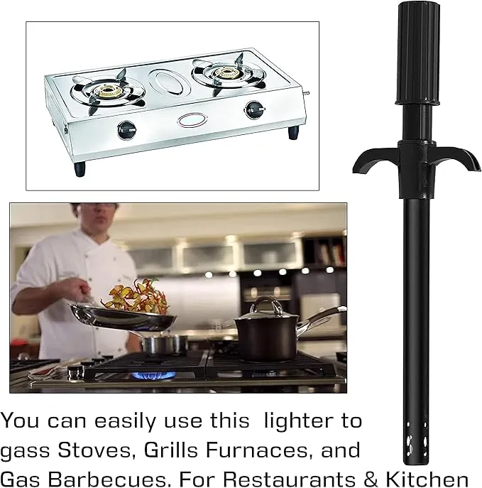 Easy Grip Metal Regular Gas Lighters for Gas Stoves, Restaurants & Kitchen Use - Black (Pack of 2 - Black)