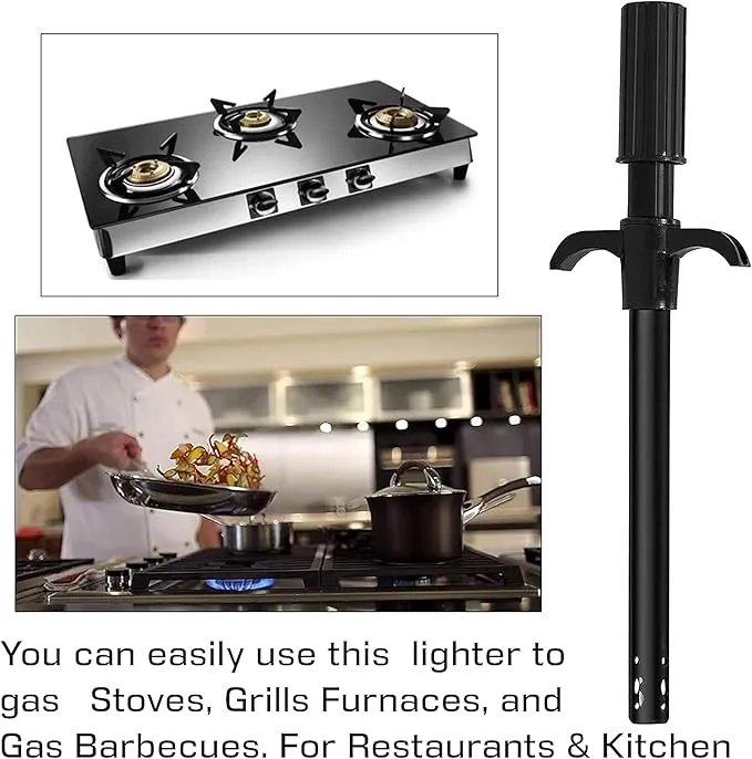 Easy Grip Metal Regular Gas Lighters for Gas Stoves, Restaurants & Kitchen Use - Black