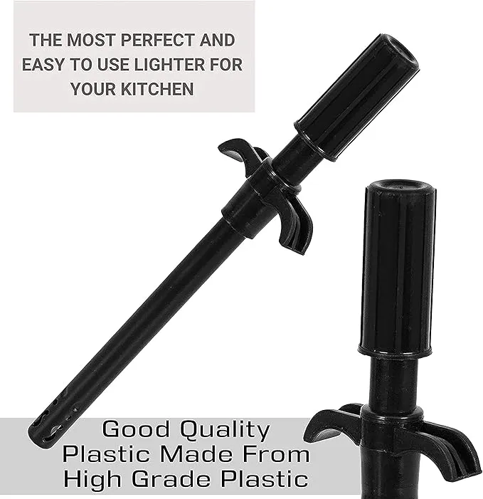 Easy Grip Metal Regular Gas Lighters for Gas Stoves, Restaurants & Kitchen Use - Black