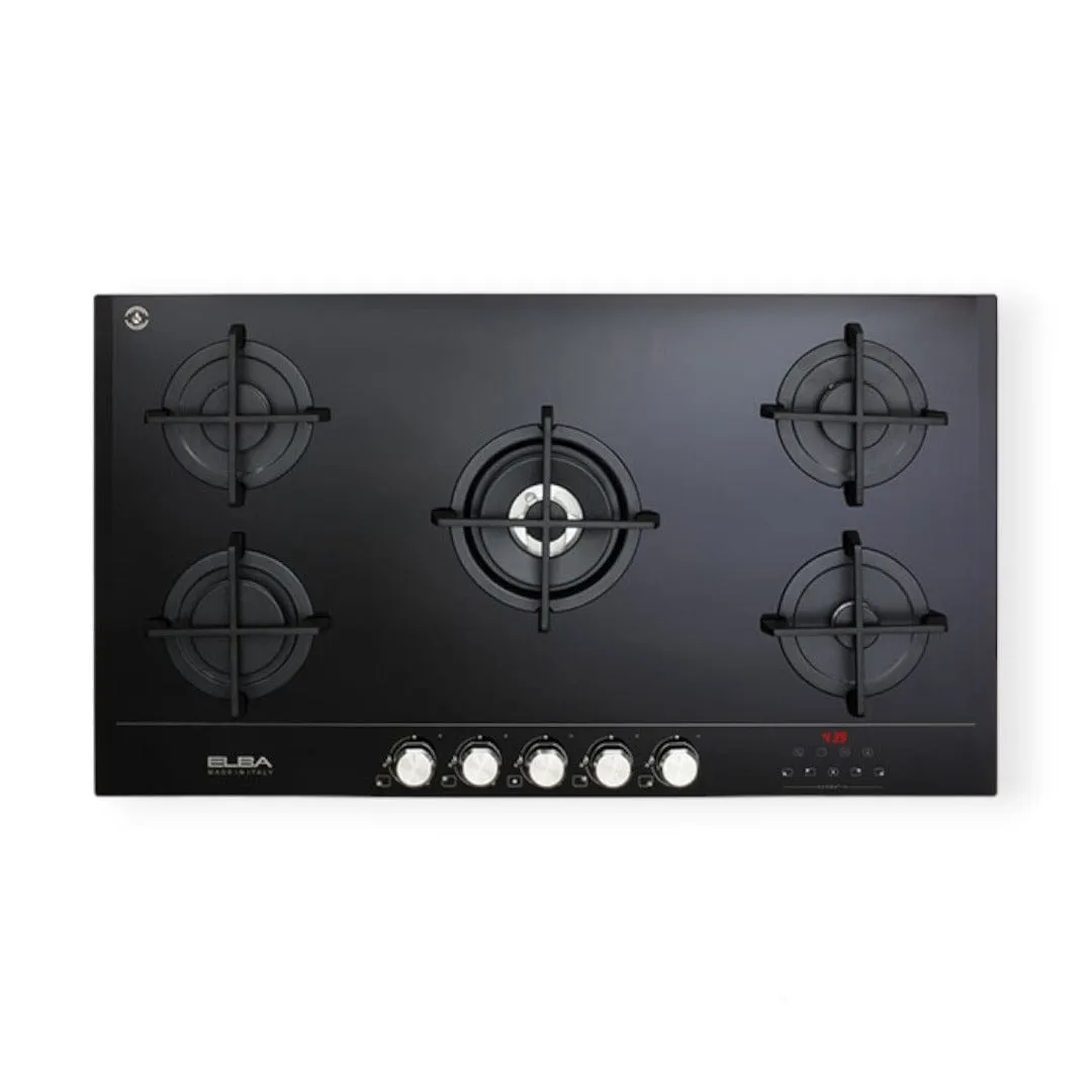 Elba 90cm Black Ceran Smart Gas Hob Elio 95G-Matic
