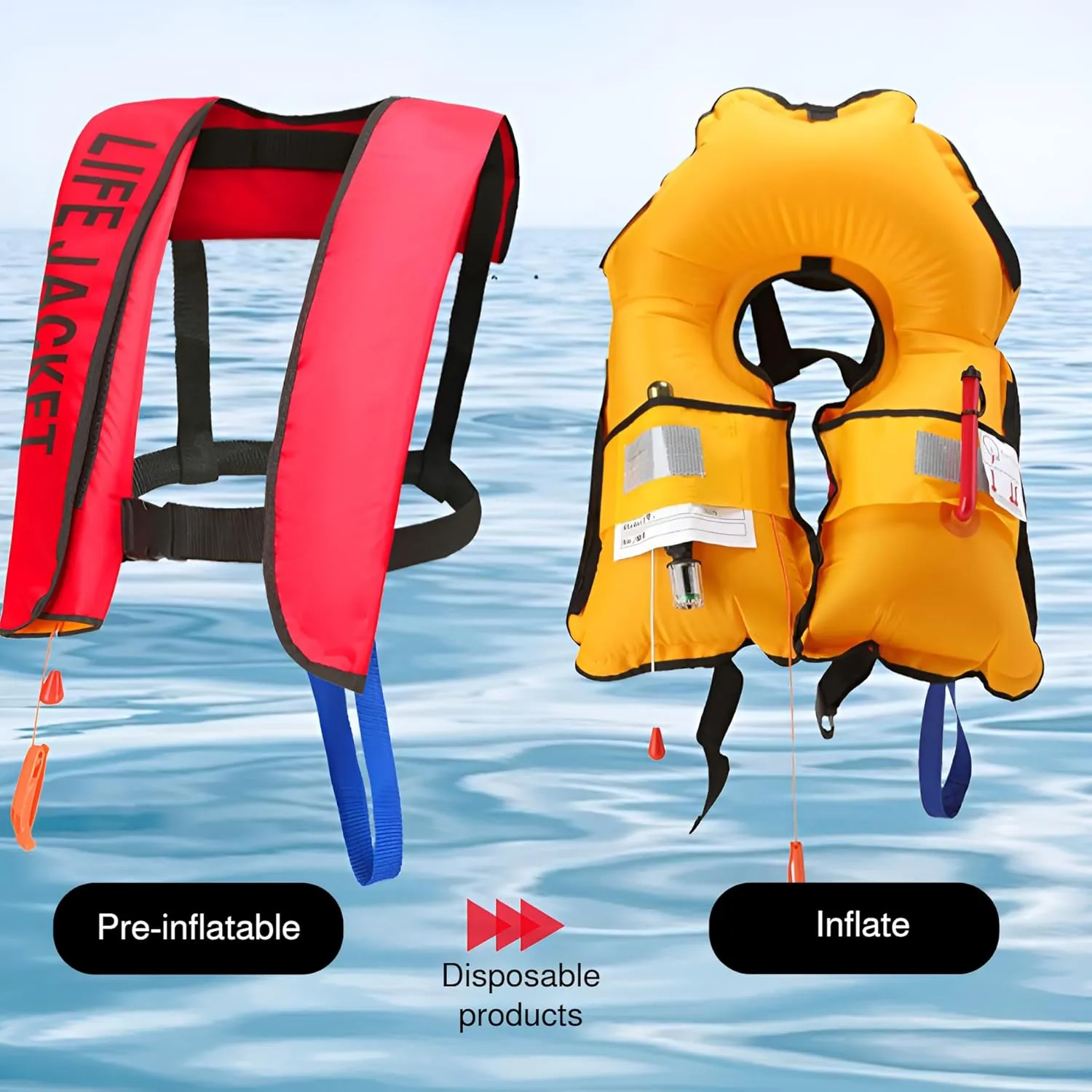 [Ellniges] Professional Grade Auto-Inflate Life Vest - 【Dual Safety System】, Weather Adjustable Straps, Maritime Ready with Reflective Panels & Survival Whistle, Tear- Oxford