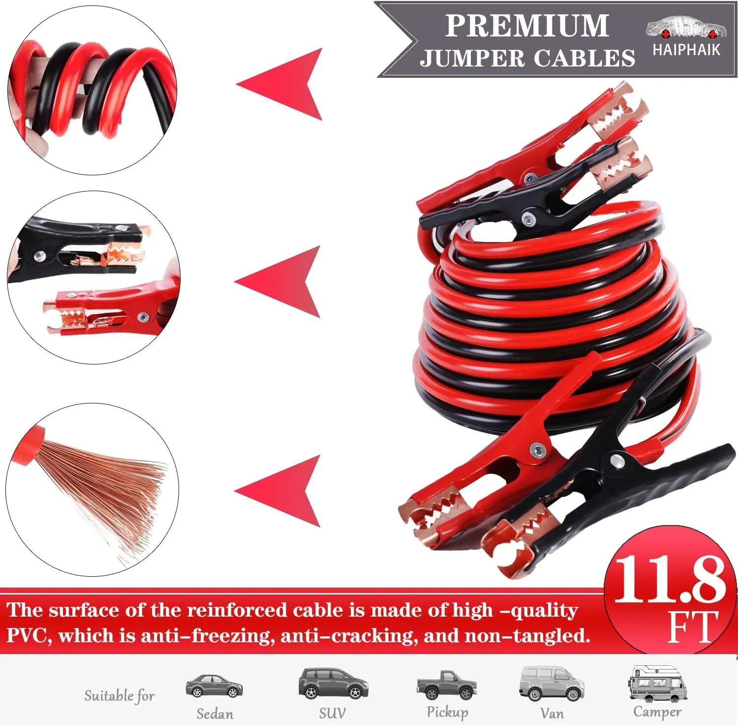 Emergency Roadside Kit for Car,Emergency Kits for Vehicles,Safety Kits for Cars, Car Jumper Cables Kit(11.8 Foot Upgrade) 124 Pcs,Tow Strap, Folding Survival Shovel,Car Tool Kit