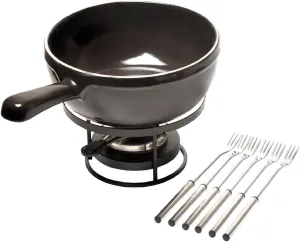 Emile Henry Made In France Flame Cheese Fondue Set, 2.6 quart, Charcoal