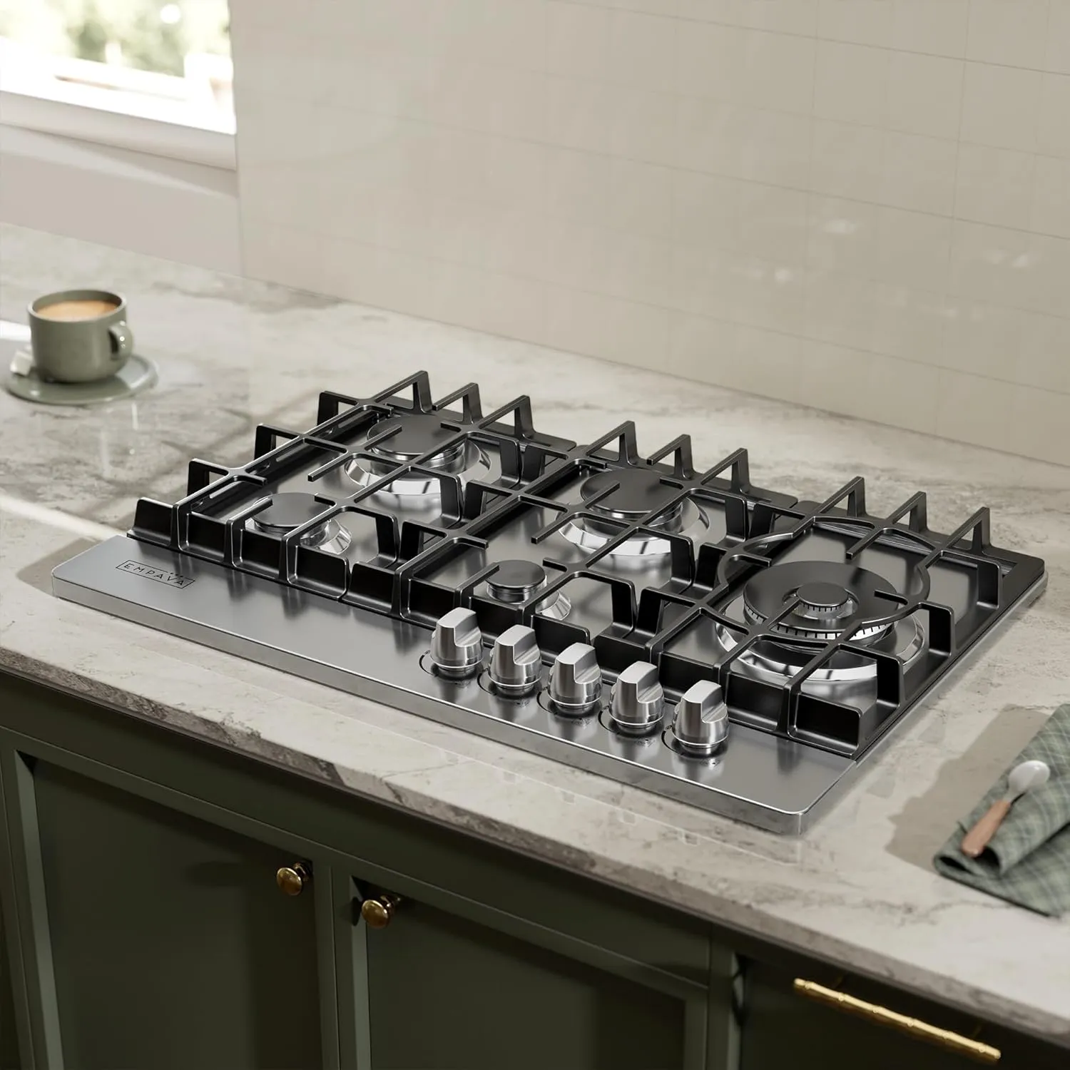Empava Gas Cooktop 30 Inch, 5 SABAF Sealed Burners Made in Italy, Stove Top Bulit-in Ion Flame Ignition, NG/LPG Convertible CSA Approved, Stainless Steel, Ideal for Kitchens,Apartments