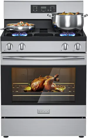 Empava Gas Range, 4.8 Cu.Ft Oven with Touch Timer,4 Deep Recessed Burners Cooktop,Stainless Steel with Storage Drawer, Freestanding & Slide-in Stove,30 Inch