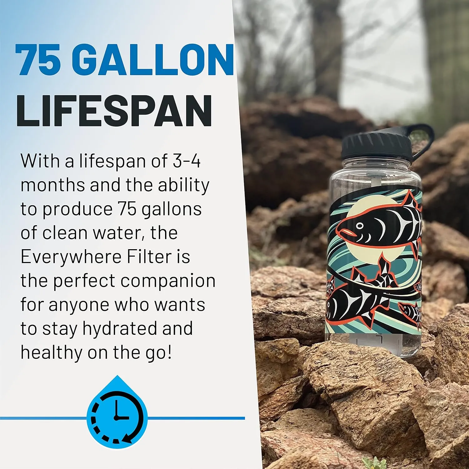 Epic Water Filters Nalgene OG Water Bottle with Filter, USA Made, BPA Free, Removes 99.99% Tap Water Contaminants, Forever Chemicals, LeClair Art, 32 oz