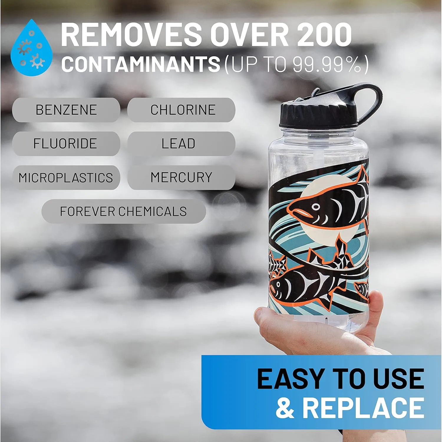 Epic Water Filters Nalgene OG Water Bottle with Filter, USA Made, BPA Free, Removes 99.99% Tap Water Contaminants, Forever Chemicals, LeClair Art, 32 oz