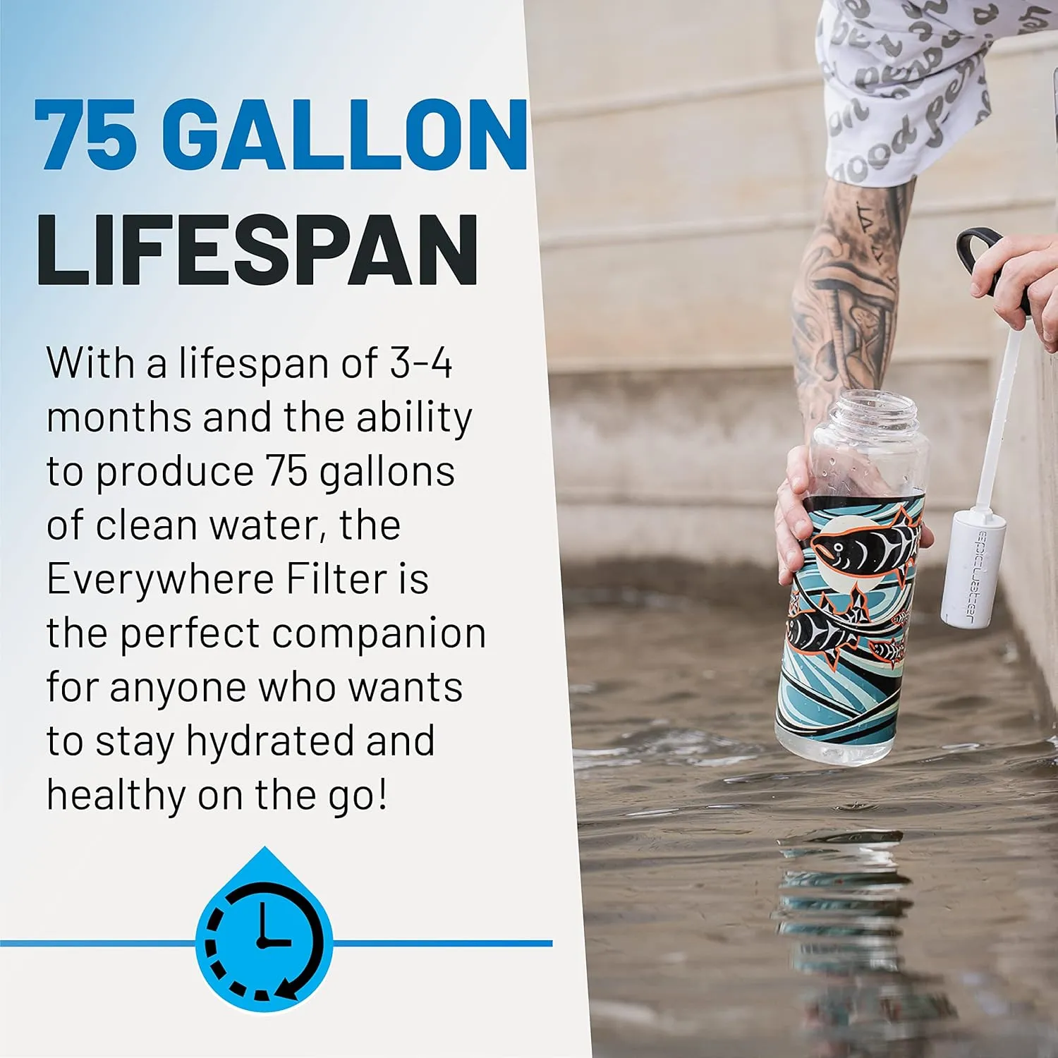 Epic Water Filters Nalgene OG Water Bottle with Filter, USA Made, BPA Free, Removes 99.99% Tap Water Contaminants, Forever Chemicals, LeClair Art, 48 oz