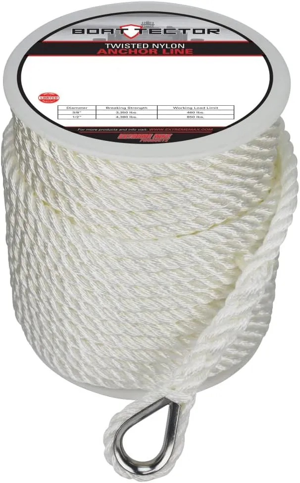 Extreme Max BoatTector Premium Twisted Nylon Anchor Line with Thimble