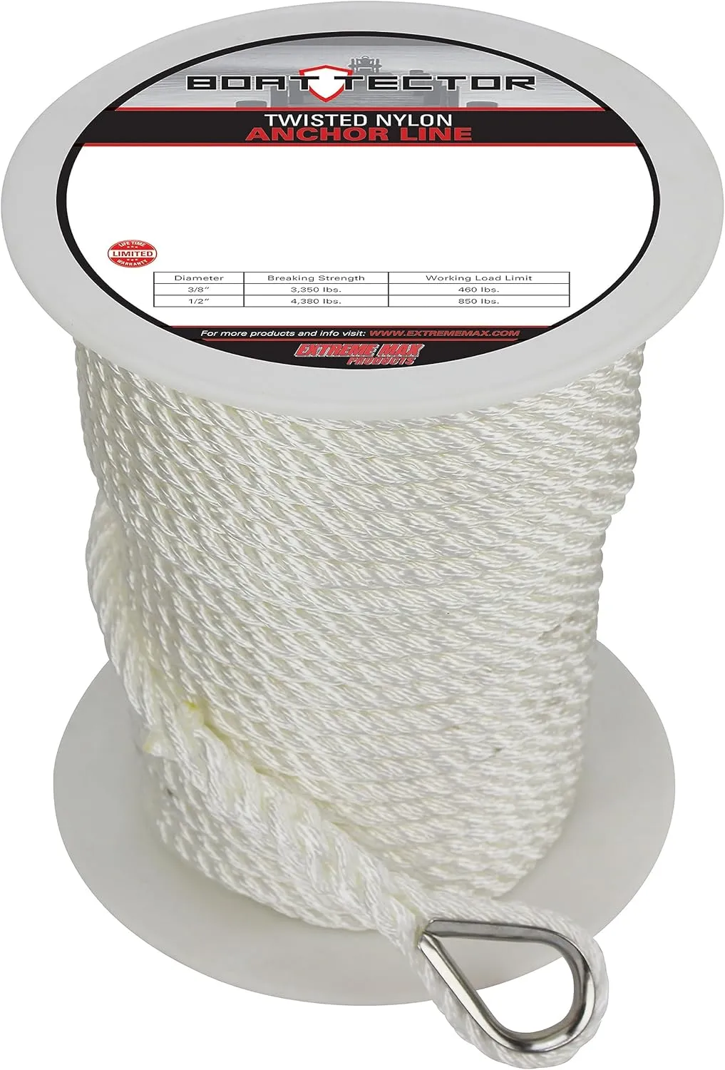 Extreme Max BoatTector Premium Twisted Nylon Anchor Line with Thimble
