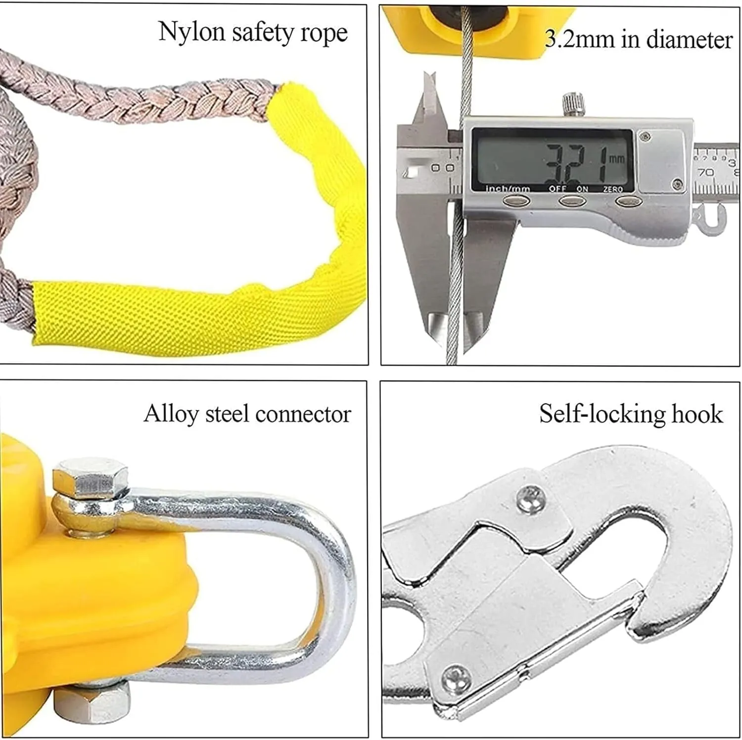 Fall Protection Self Retracting Lifeline, Retractable Lanyard for Roof & Tree House Construction, Auto Belay Device, 150KG Capacity, 15M Length