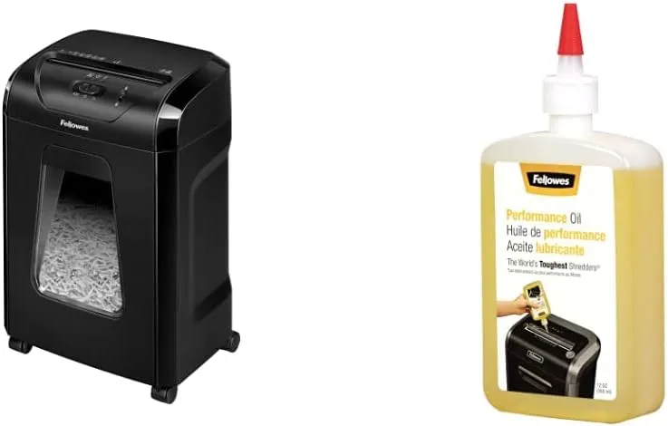 Fellowes 12C15 12 Sheet Cross-Cut Paper Shredder for Home and Office with Safety Lock & Powershred Performance Shredder Oil, 12 oz. Extended Nozzle Bottle (35250)