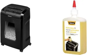 Fellowes 12C15 12 Sheet Cross-Cut Paper Shredder for Home and Office with Safety Lock & Powershred Performance Shredder Oil, 12 oz. Extended Nozzle Bottle (35250)