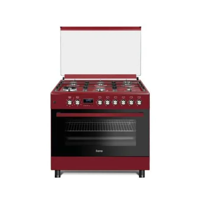 Ferre 90cm 6 Gas Burner (Wok   Mini Wok) With Electric Oven, Fan, Turnspit And Grill – Red - F9S60E7.PRI