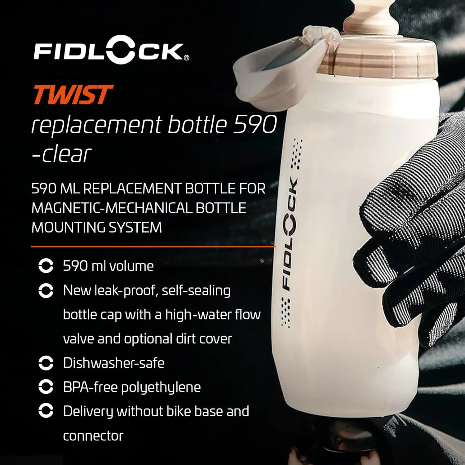 FIDLOCK Twist Replacement Bottle 590ml/20oz | Includes Twist Bottle Only (Twist Base Not Included) | Clear
