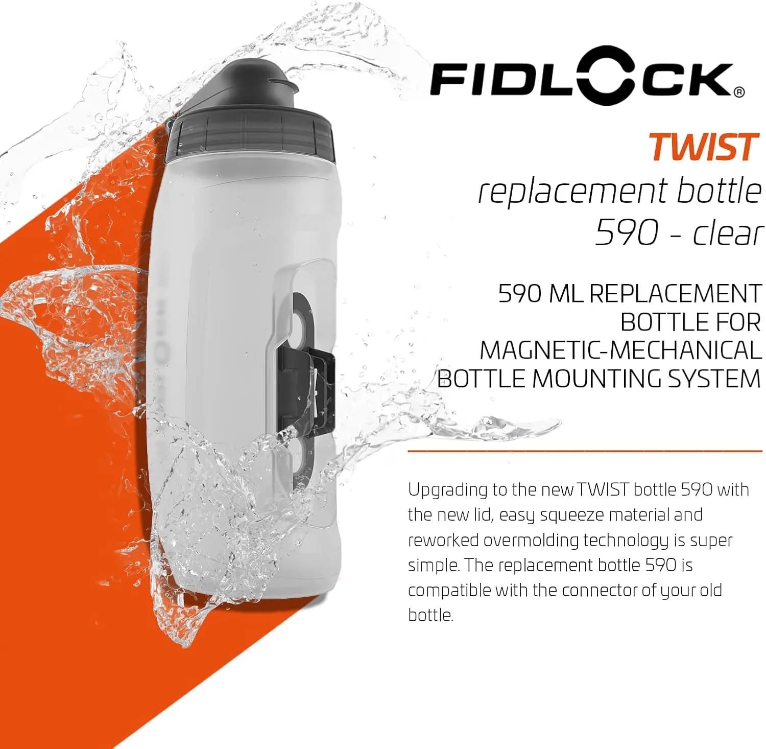 FIDLOCK Twist Replacement Bottle 590ml/20oz | Includes Twist Bottle Only (Twist Base Not Included) | Clear