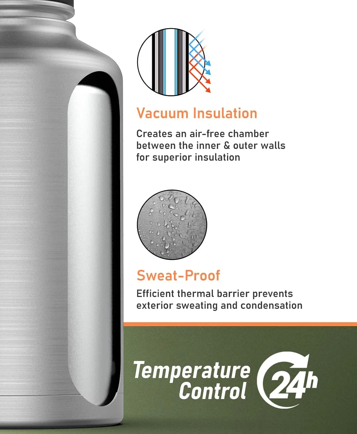 Filtered Half Gallon Water Bottle with Straw Lid - Large Insulated Bottle with Filter System, Includes Carrier Bag with Padded Shoulder Strap, 64oz (Stainless Steel)