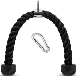 FITNESS MANIAC USA Deluxe Tricep Rope Cable Attachment 27 inch Black Color Exercise Machine Attachments Pulley System Gym Pull Down 27-Inch for Workouts with Carabiner