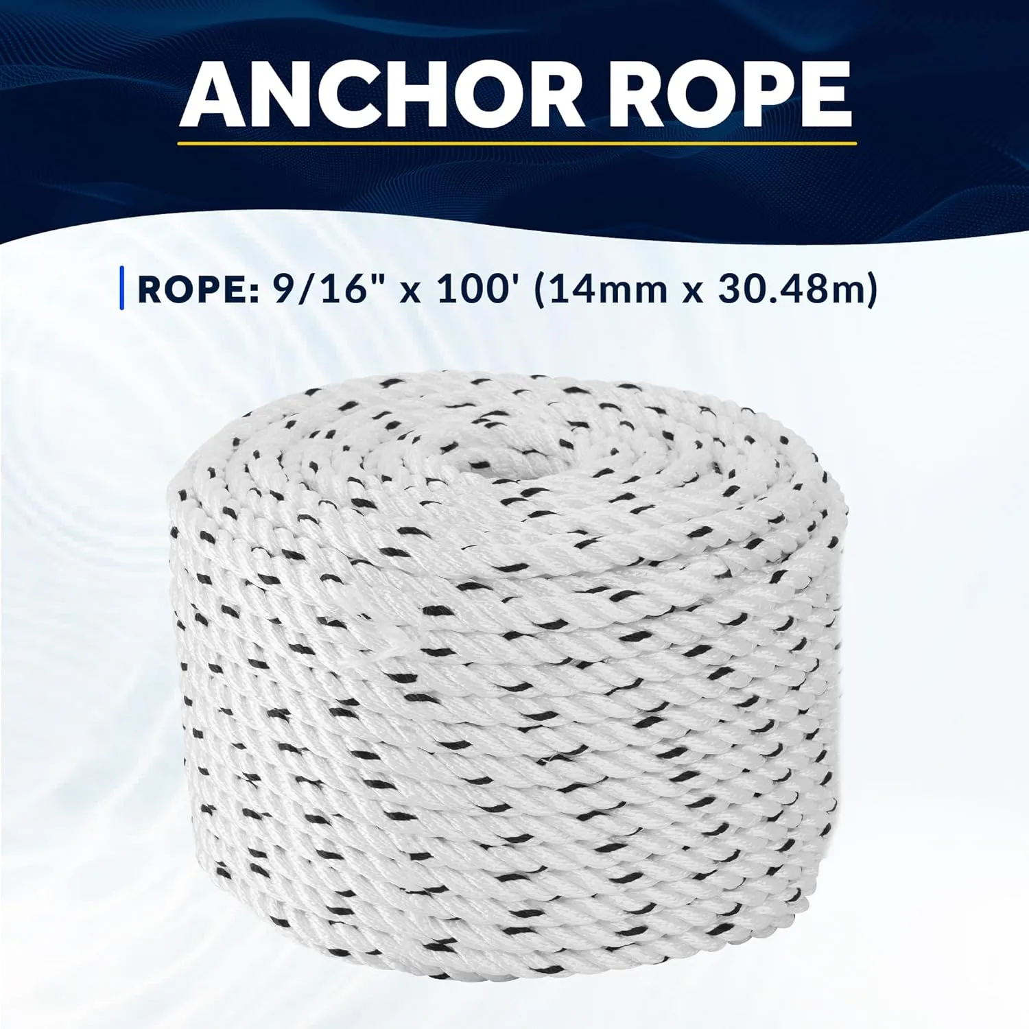 Five Oceans Boat Anchor Rope 9/16 inch x 100 ft - Marine Premium 3-Strand White Nylon - Ideal for Mooring Anchoring Windlasses Towing - FO4487-M100