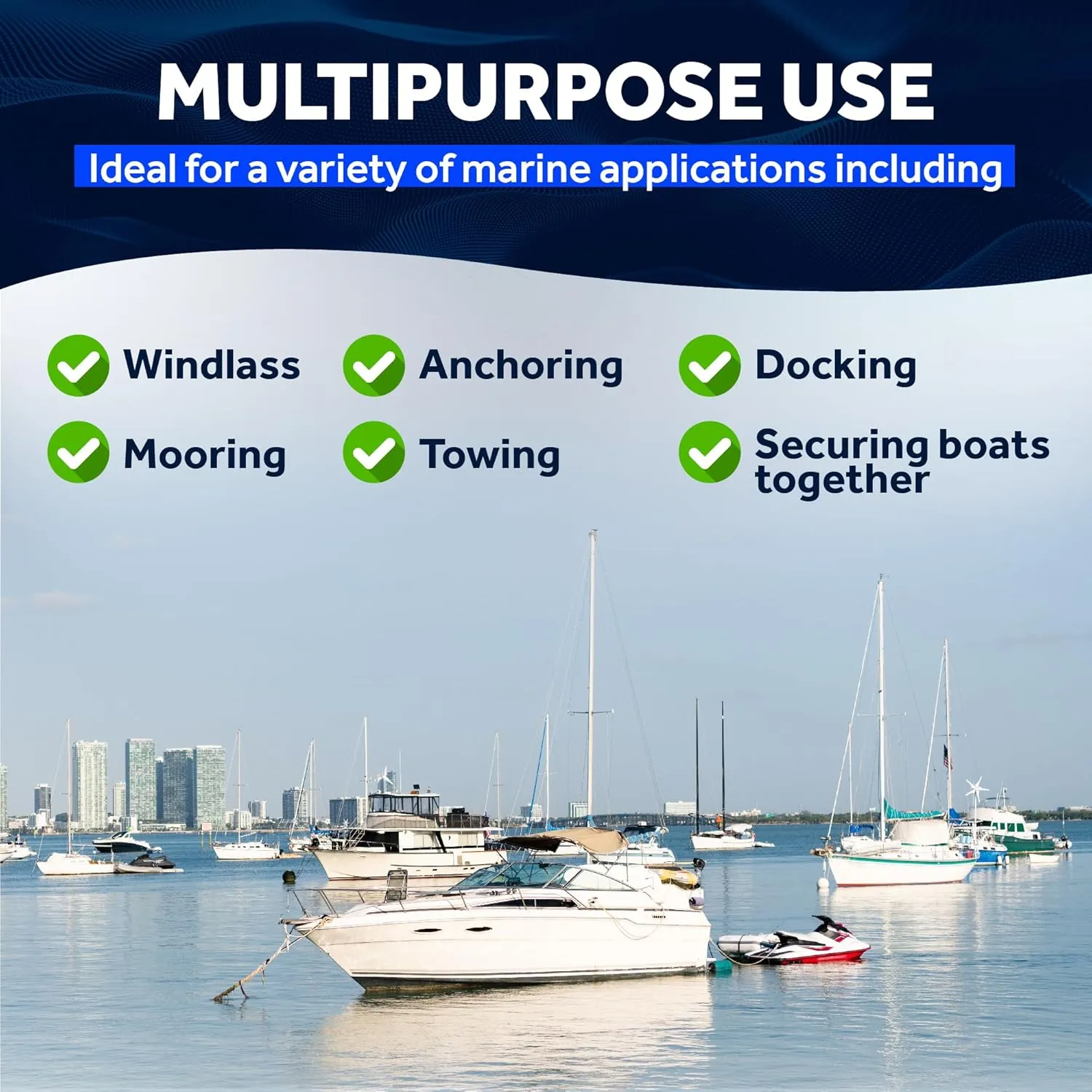 Five Oceans Boat Anchor Rope 9/16 inch x 100 ft - Marine Premium 3-Strand White Nylon - Ideal for Mooring Anchoring Windlasses Towing - FO4487-M100