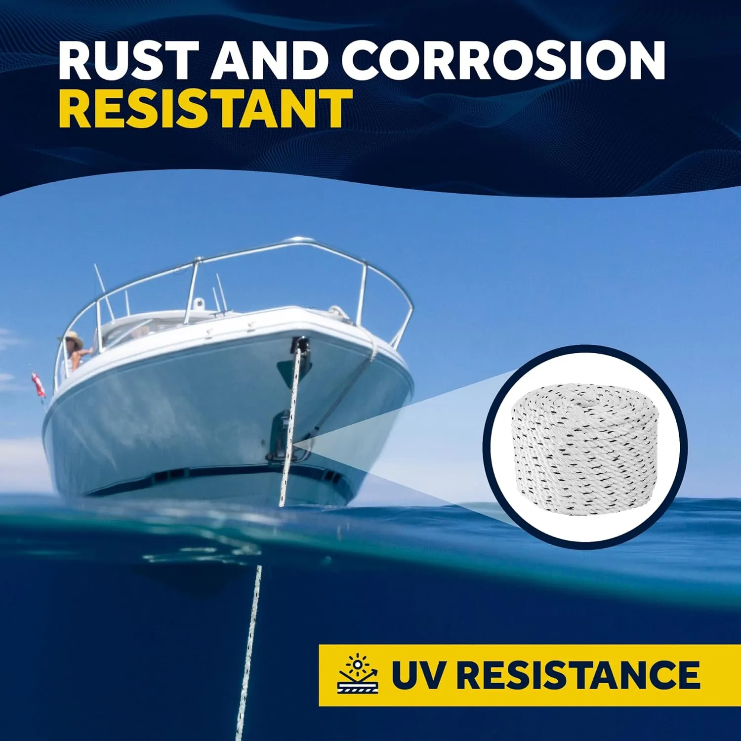 Five Oceans Boat Anchor Rope 9/16 inch x 100 ft - Marine Premium 3-Strand White Nylon - Ideal for Mooring Anchoring Windlasses Towing - FO4487-M100