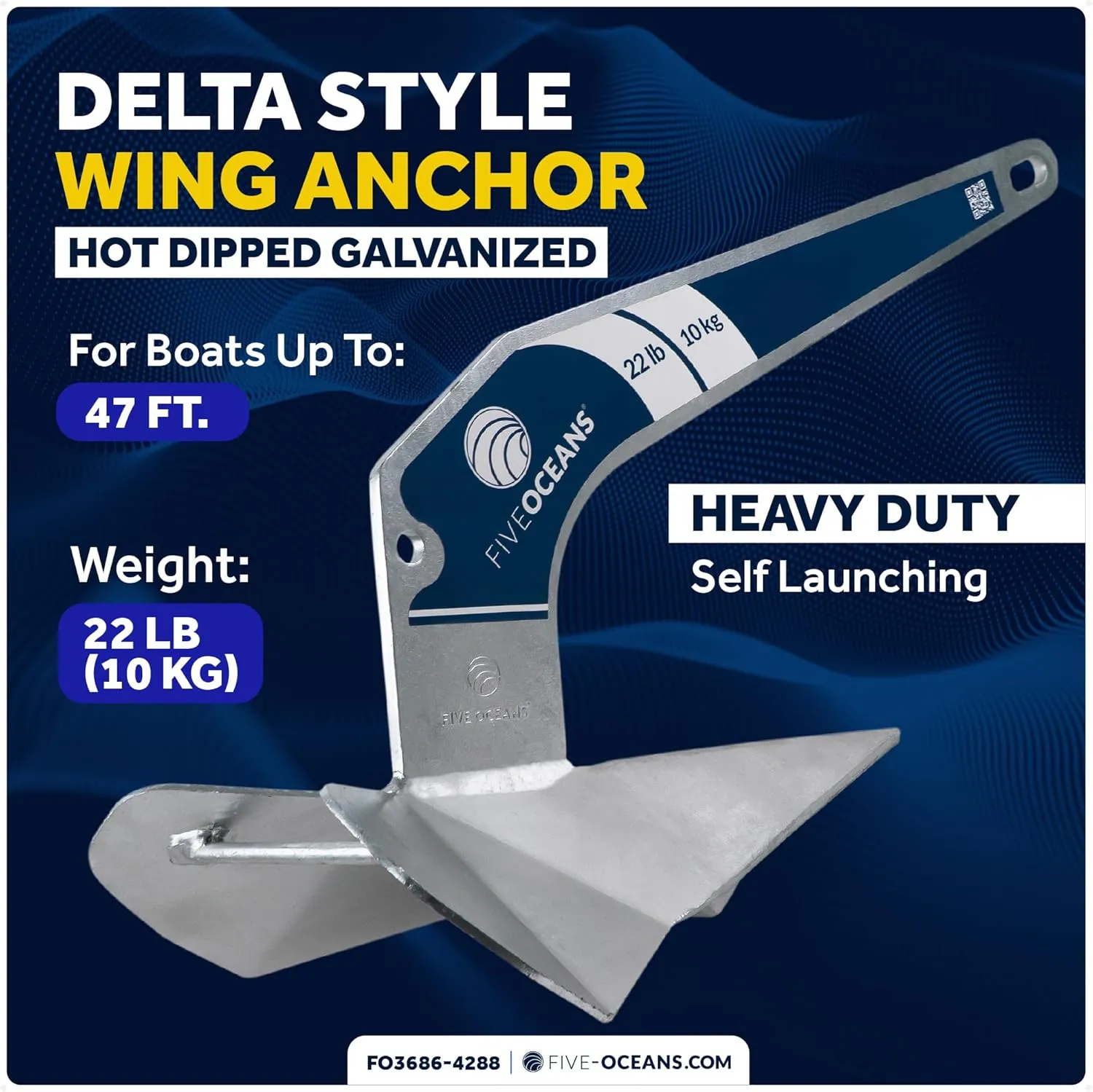 Five Oceans Delta Style Wing Boat Anchor – Premium Series, Ideal for Pontoon & Fishing Boats, Multiple Size & Material Option