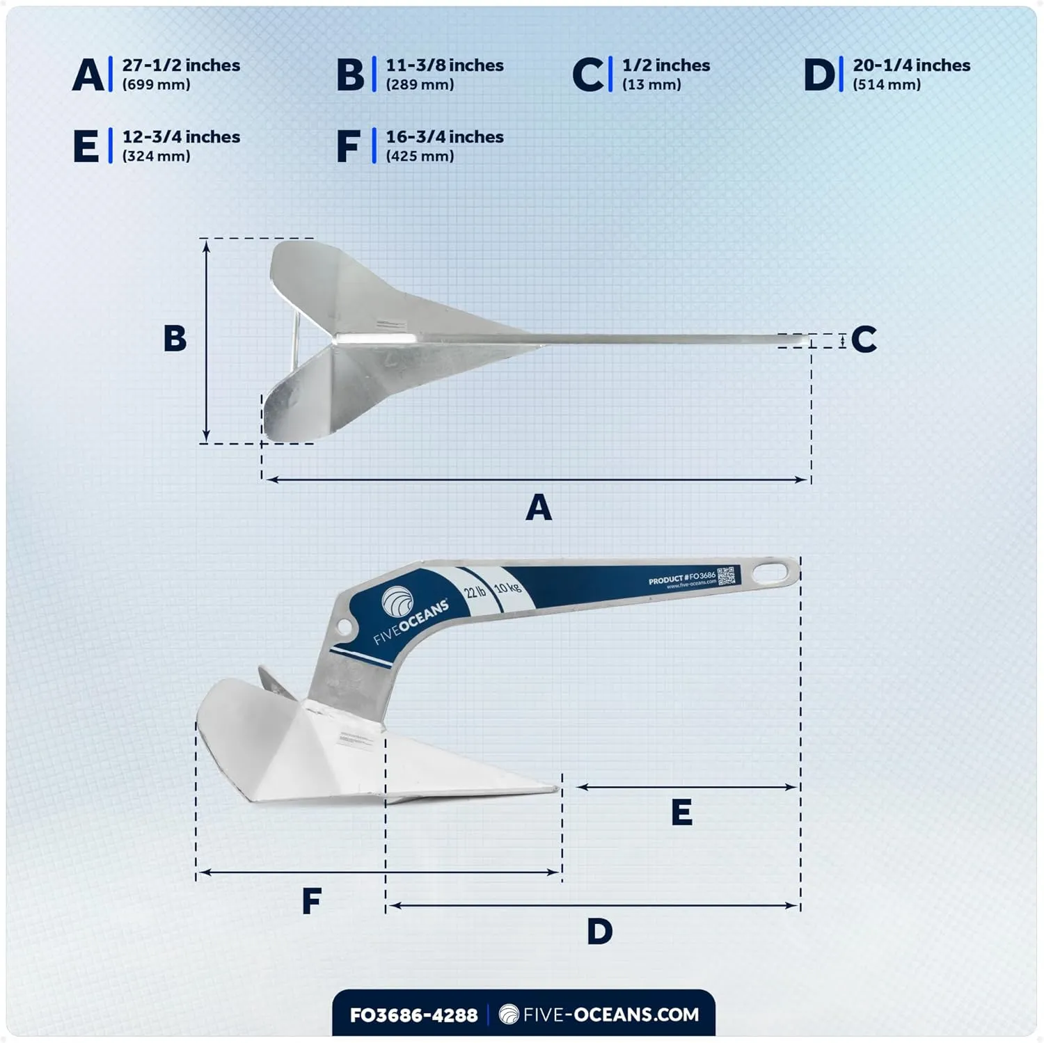 Five Oceans Delta Style Wing Boat Anchor – Premium Series, Ideal for Pontoon & Fishing Boats, Multiple Size & Material Option
