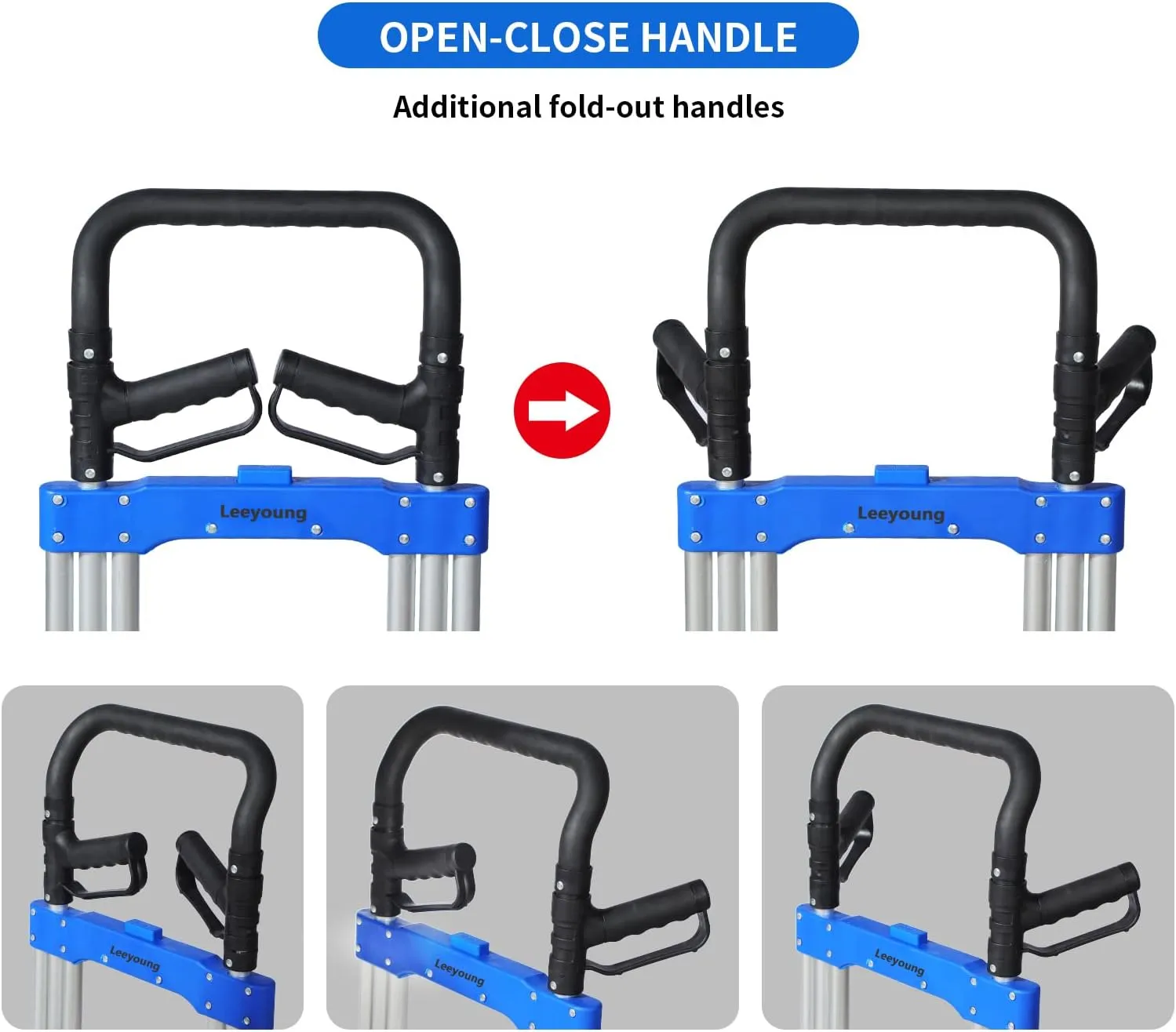 Folding Hand Trucks Heavy Duty by Leeyoung,500 lb Aluminium Folding Hand Cart Dolly with 8 inch Wheels (incl 2 Bungee Cords)