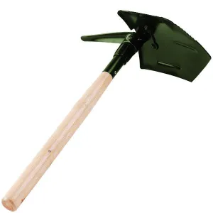 Folding Shovel w-Pick, Green Powder Coated, Hardwood Handle