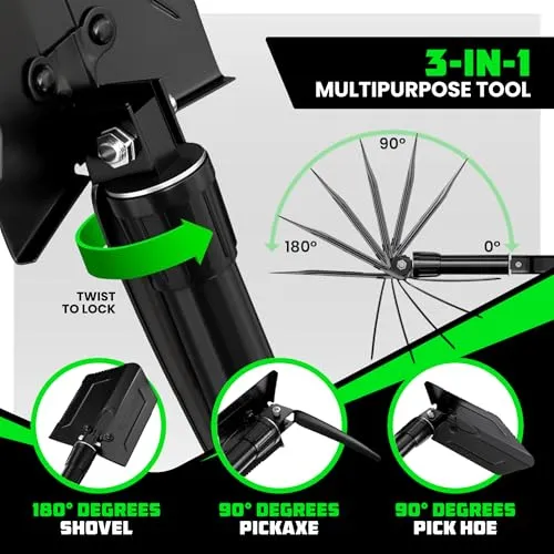 Folding Survival Shovel w/ Pick-Carbon Steel Military Style Entrenching Tool