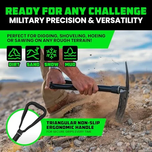 Folding Survival Shovel w/ Pick-Carbon Steel Military Style Entrenching Tool