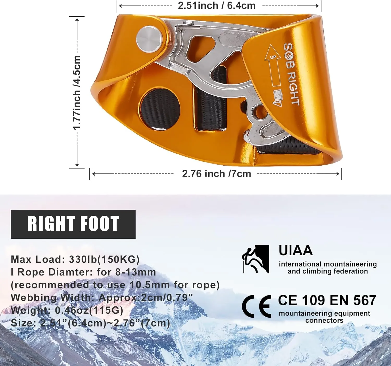 Foot Ascender, Riser Rock Climbing Mountaineering Tree Arborist, Equipment Climbing Device for 8-13mm Rope
