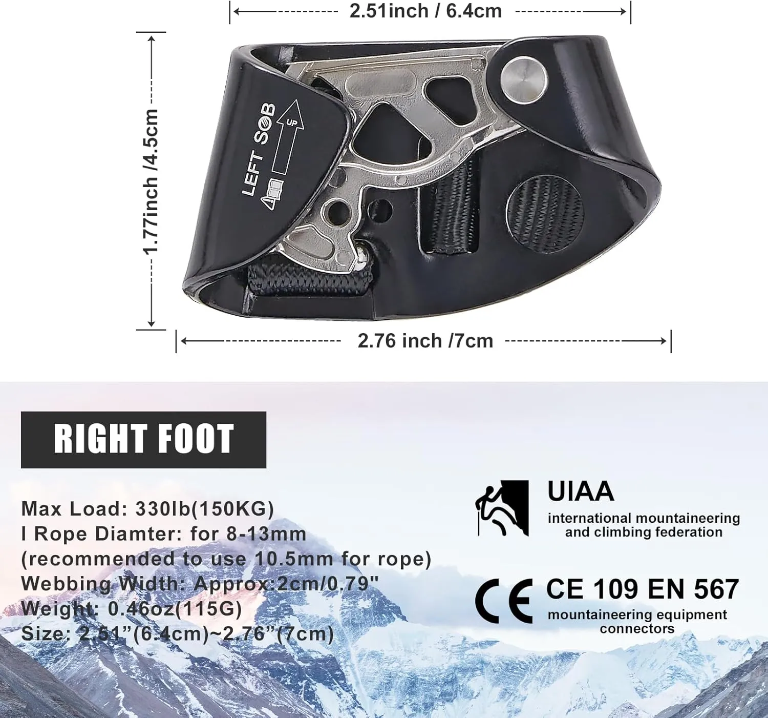 Foot Ascender, Riser Rock Climbing Mountaineering Tree Arborist, Equipment Climbing Device for 8-13mm Rope