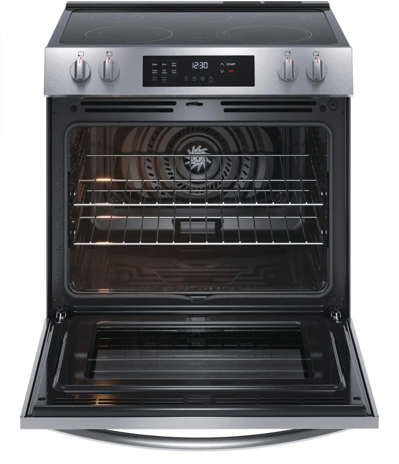 Frigidaire FCFE308CAS Range, 30" Width, Electric Range, Convection, 5 Burners, 5.3 cu. ft. Capacity, Storage Drawer, Stainless Steel