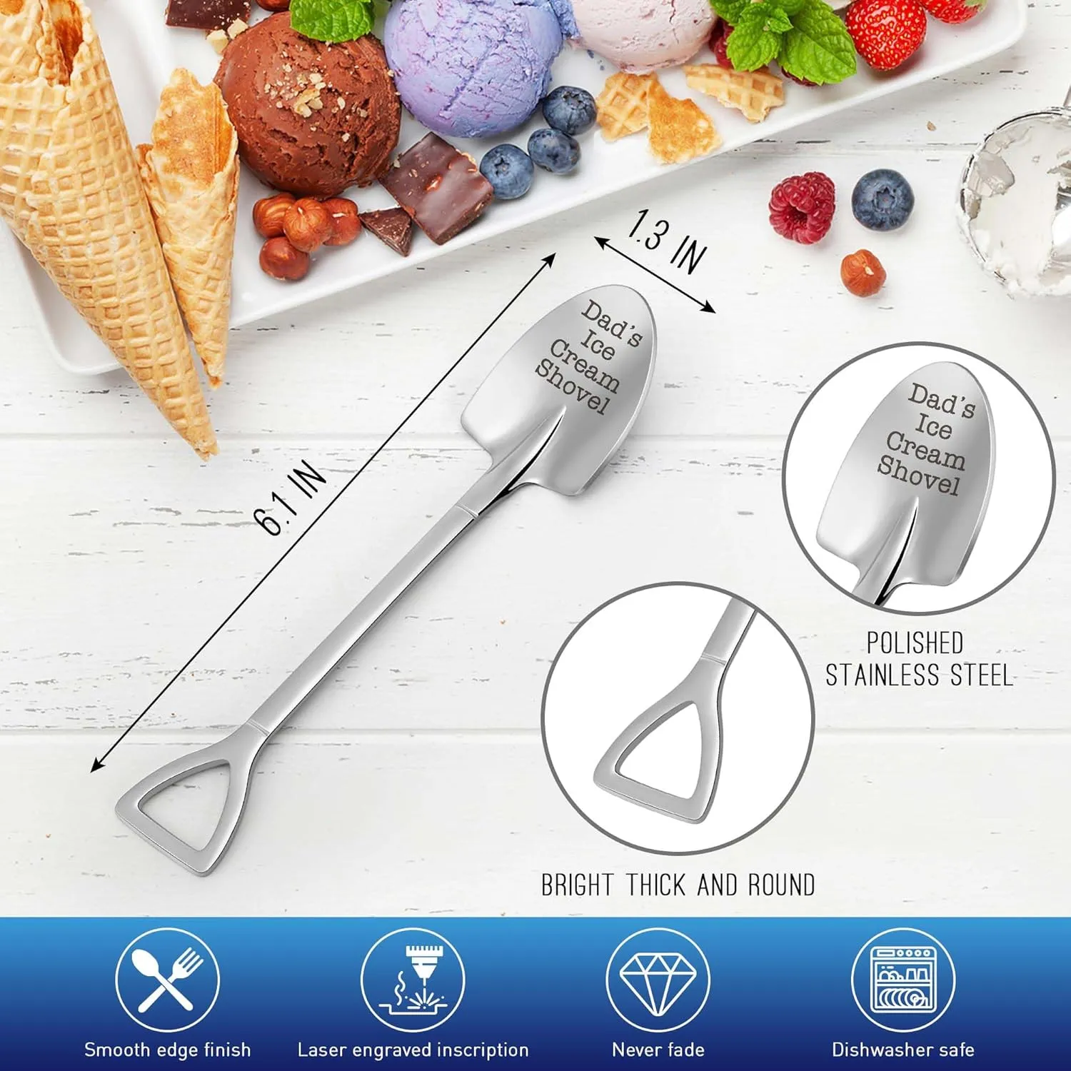 Funny Dad's Ice Cream Spoon Gifts for Dad Christmas Presents Step Dad, Bonus Dad, Husband - Unique Stocking Stuffers for Men Dad Birthday Father's Day for Papa Daddy Gift from Kids Daughter Son Wife