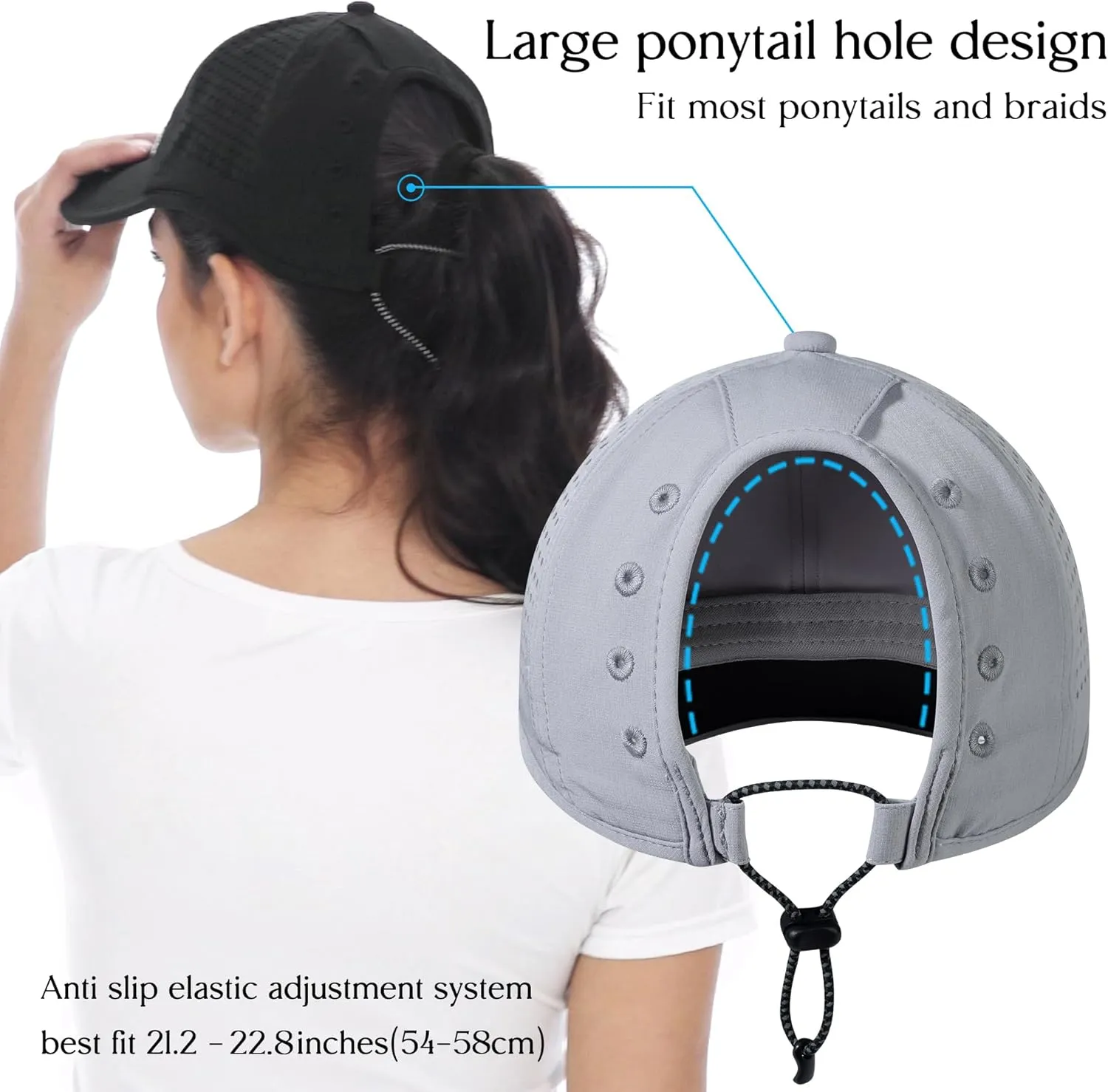 GADIEMKENSD Women's Sport Hat with Large Ponytail Hole, Performance Ponytail Hat Running Baseball Cap Breathable Foldable