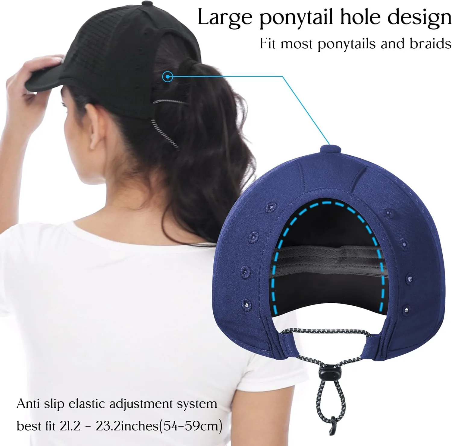 GADIEMKENSD Women's Sport Hat with Large Ponytail Hole, Performance Ponytail Hat Running Baseball Cap Breathable Foldable