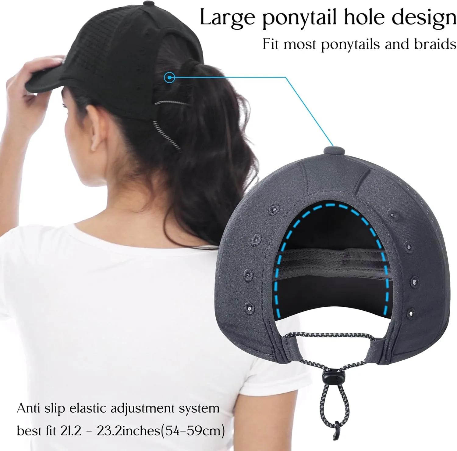 GADIEMKENSD Women's Sport Hat with Large Ponytail Hole, Performance Ponytail Hat Running Baseball Cap Breathable Foldable