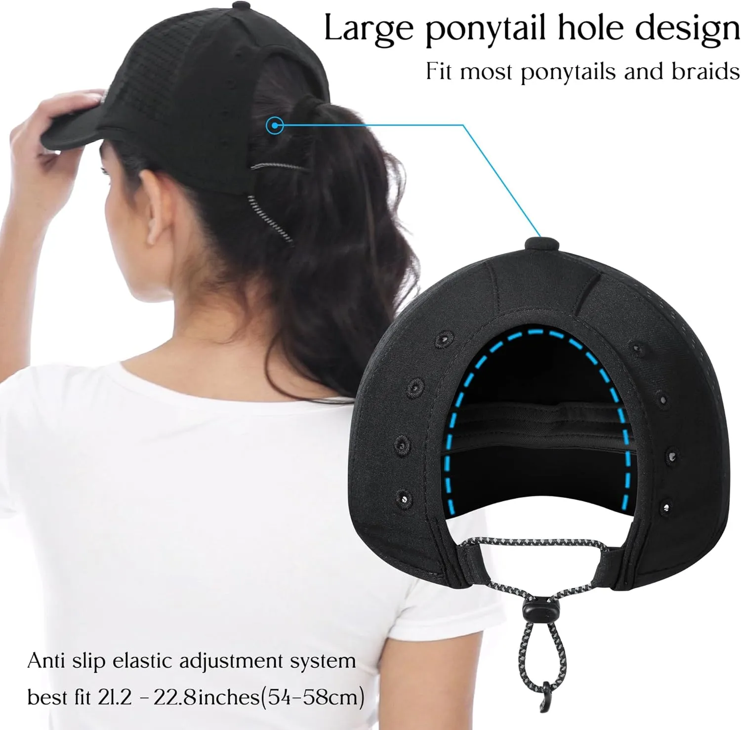 GADIEMKENSD Women's Sport Hat with Large Ponytail Hole, Performance Ponytail Hat Running Baseball Cap Breathable Foldable