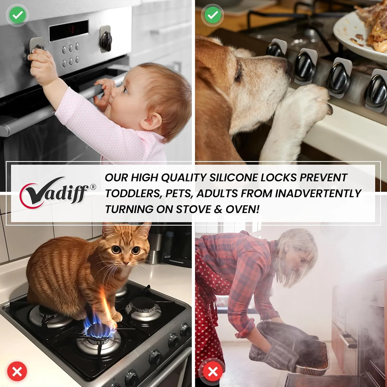 Gas Stove Knob Locks - Silicone Stove Knob Safety Covers for Toddlers - Child Proof Cover Set for Small, Big Knobs - Easy to Install Baby Proofing Protectors for Electric Stoves - 5Pcs Black